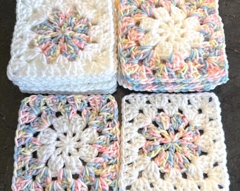 Lot of 14 5" Pastel or variegated Crochet Daisy FLOWER Granny Squares Homemade Hand Crocheted Blocks afghan throw pillow scarf bag