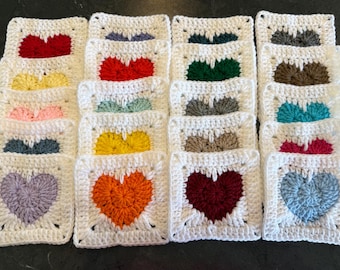 Lot of 20 5"  Heart Granny Squares Homemade Hand Crocheted Blocks afghan throw pillow scarf