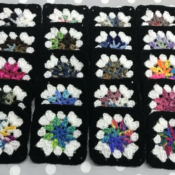 Lot of 20 5" Assorted Variegated or Solid Color Yarn Daisy FLOWER Granny Squares Homemade Hand Crocheted Blocks afghan throw pillow scarf