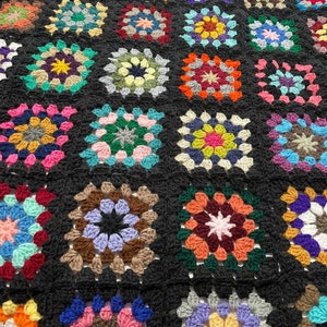 Roseanne's Flower Granny Square Afghan The Connors Couch Black Assorted Color Blanket Handmade Crochet Throw Big Bang Theory