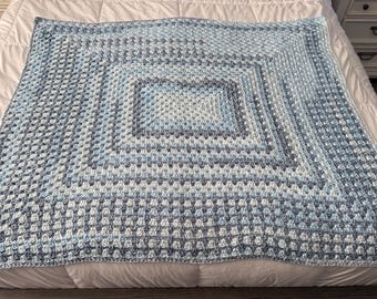 Baby blue variegated Rectangular Granny square crochet afghan blanket rectangle