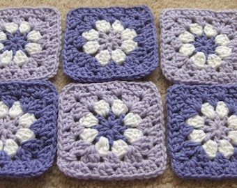 Lot of 20 5" Crochet Daisy FLOWER Granny Squares Homemade Hand Crocheted Blocks afghan throw pillow scarf bag purple aqua pink