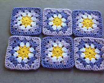 Crochet Daisy Granny Squares: 5" Handmade Acrylic Afghan Blocks, Set of 20