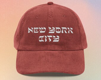 New York City Hebrew Font Vintage Corduroy Cap (Embroidery)