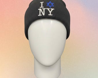 I love New York Jewish Star Embroidered Beanie Hat