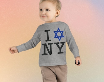 I Love NY Jewish Star Toddler Long Sleeve Tee | Jewish New York Pride Kids Shirt