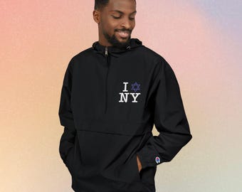 I Love NY Jewish Star Embroidered Champion Waterproof Anorak Jacket