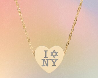 I Love NY Jewish Star Engraved Heart Necklace