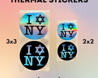 I LOVE NEW YORK (100pc) Jewish Star Blue Round Holographic Thermal Stickers