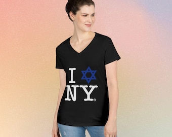 I Love NY Jewish Star V-Neck T-Shirt | New York Jewish Pride