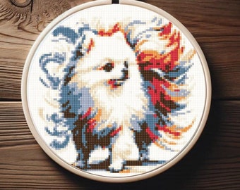 Pomchi en Feu cross stitch pattern, Cross stitch dog, Cross Stiching Pattern, animal pattern, instant PDF, Embroidery, DIY