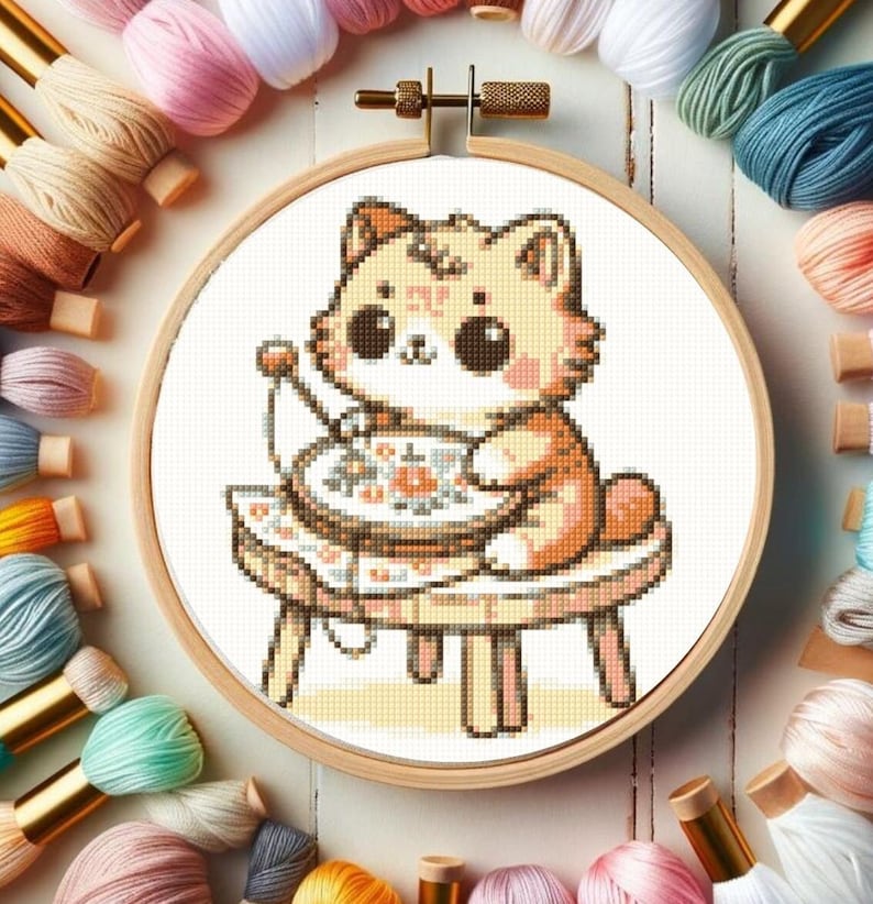 Cross stitch pattern Little embroiderer cat, Cross stitch cat, Cross Stiching Pattern, animal pattern, Instant PDF, Embroidery, DIY image 1