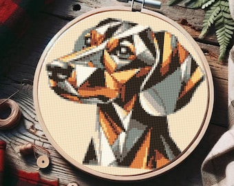 Geometric Dachshund cross stitch pattern, Sausage dog cross stitch, Cross Stiching Pattern, animal pattern, Instant PDF, Embroidery,