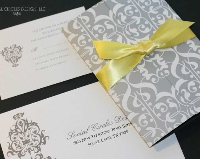 GREY AND YELLOW DAMASK Invitations Etsy