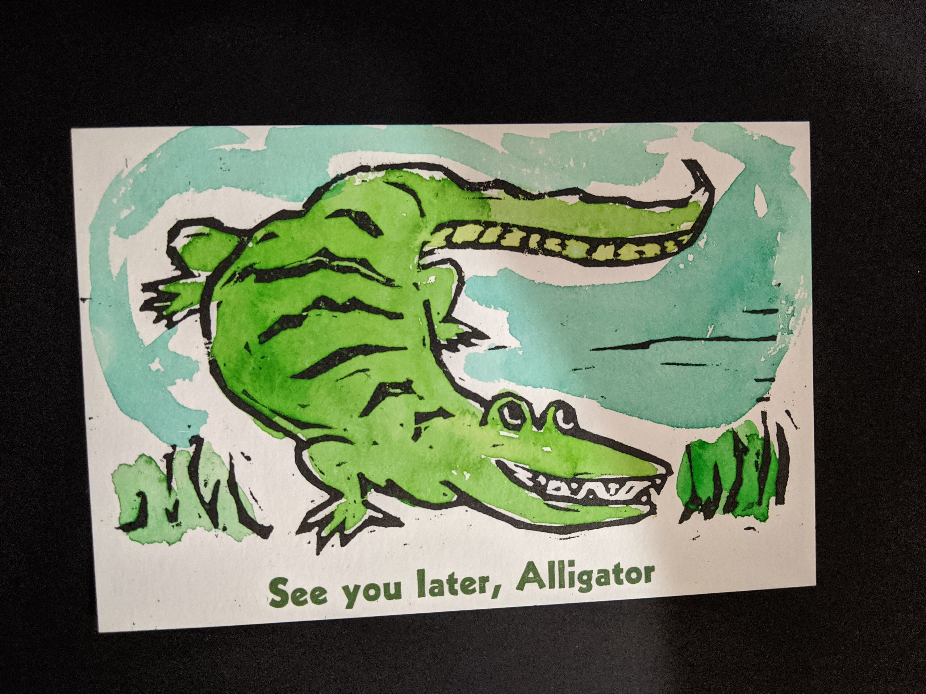Alligator Art Postcard Hand Painted Letterpress Woodblock Etsy Alligator Art Postcard Hand Painted Letterpress Woodblock Etsy