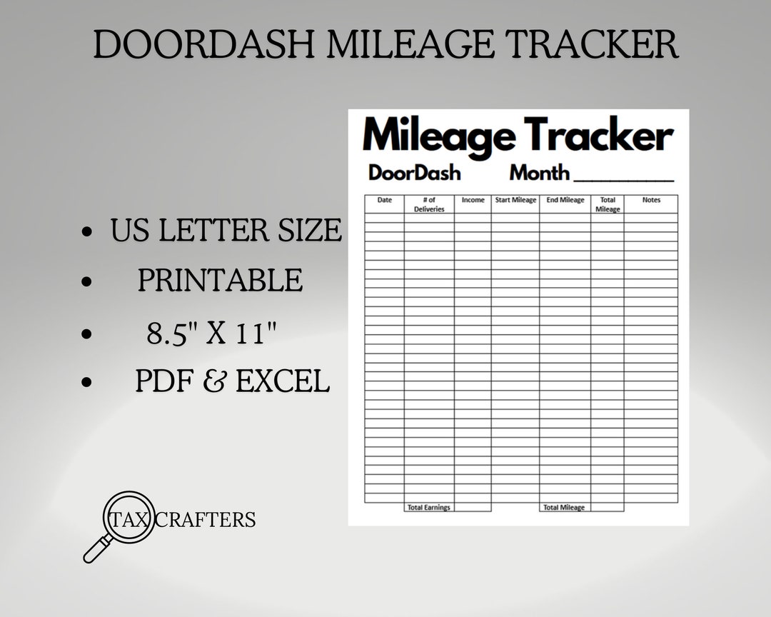 Door Dash Mileage Tracker Printable, Log Book Planner Taxes, Gig App ...