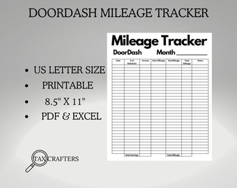 Door Dash Mileage Tracker Printable, Log Book Planner Taxes, Gig App, Uber Eats, Shipt, Wait, Grubhub, Tracker Accessories, Delivery Driver
