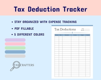 Printable Tax Deduction Tracker | Editable PDF Expense Log | Small Business Tax Organizer | Business Expense Log | Printable Expense Tracker
