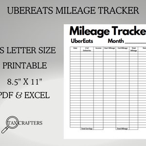 Ubereats Mileage Tracker Printable, Log Book Planner Taxes, Gig App ...