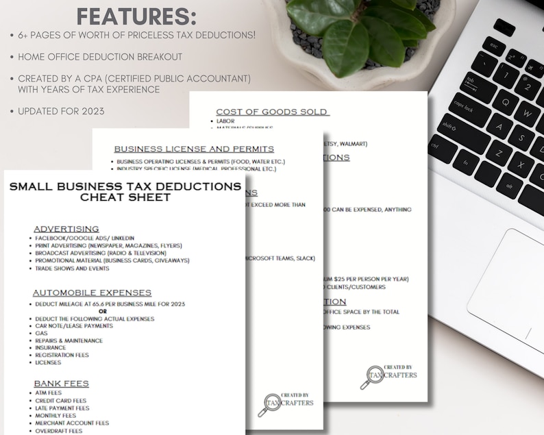 Write Off List Small Business Tax Deductions Cheat Sheet List | Deductible Expenses ...