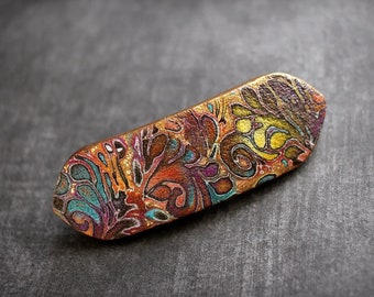 Colorful polymer clay hair barrette. Lightweight artisan hair clip.  Textured  finish 75mm length, hair clip 60mm. Artisan hair barrette.