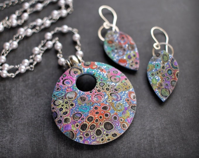 Jewelry Set. Contemporary Art Pendant Necklace and Earrings. Modern Art ...