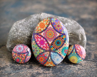 Mandalas. Polymer clay and resin Oval Cabochon Set. Transferred image. Bead embroidery cabs. Made to Order 30 x 40 mm Mandala pattern