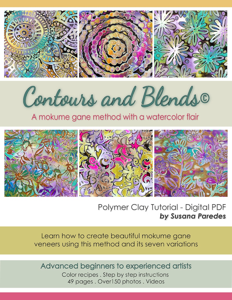 Polymer Clay Tutorial. Mokume Gane Method in polymer clay. Contours and Blends by Susana Paredes. Advanced Beginner, Intermediate level. PDF image 5
