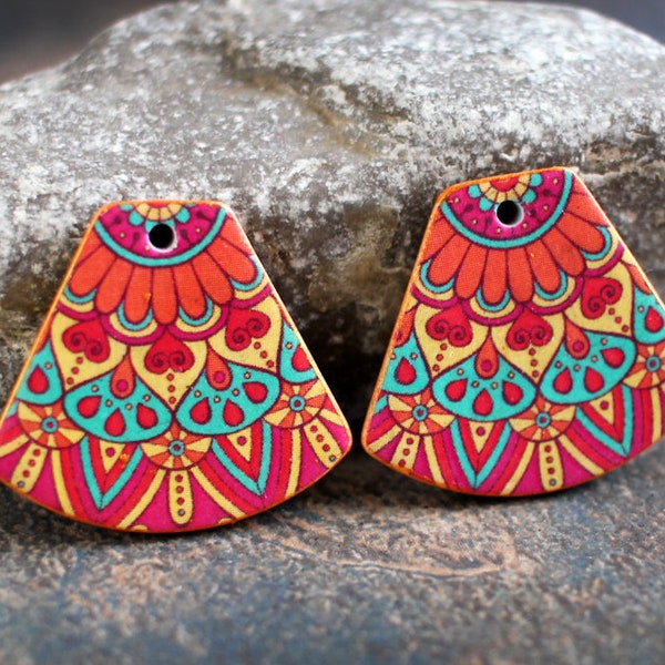 Polymer clay handmade earring components.   Pair. Transferred image, light weight clay charms. Colorful. Made to Order.