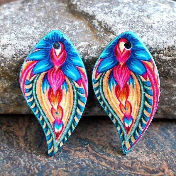 Polymer Clay handgefertigte Ohrring Komponenten.  Paar. Übertragen Bild, leichte Ton Charme. Bunt. Auf Bestellung.