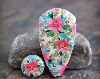 Polymer clay and resin Manderley Cabochon Set. Transferred image graphic beads. Bead embroidery cabs. Lightweight Made to Order Poinsettias