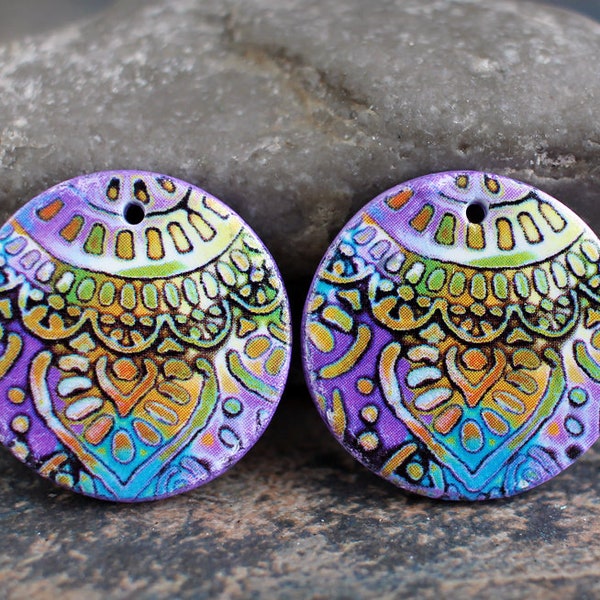 Polymer Clay Ohrring Komponenten.  Paar Anhänger aus Polyclay.  Übertragenes Bild, originale Kunst, geringes Gewicht, bunt. Auf Bestellung.
