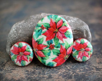 Sakura Polymer clay and resin Oval Cabochon Set. Transferred image graphic beads. Bead embroidery cabs. Made to Order 30 x 40 mm