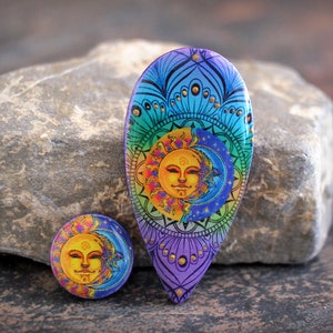 Sun and Moon Polymer clay & resin Manderley Cabochon Set. Transferred image graphic cabs. Bead embroidery Lightweight Colorful Made to Order