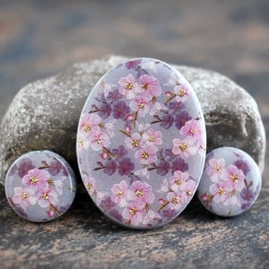 Sakura Polymeer klei en hars Oval Cabochon Set. Overgedragen afbeelding grafische kralen. Kraal borduurcabines. Op bestelling gemaakt 30 x 40 mm