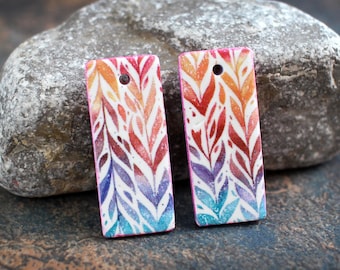 Polymer clay handmade earring components.  Pair.   Transferred image, light weight clay charms. Colorful. Made to Order.