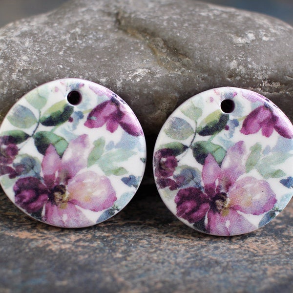 Polymer clay handmade earring pair. Boho style components.  Glazed ceramic look. Light weight clay charms. Made to Order. Watercolor flowers