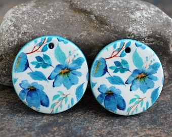 Polymer clay handmade earring components.  Pair.   Transferred image, light weight clay charms. Colorful. Made to Order.