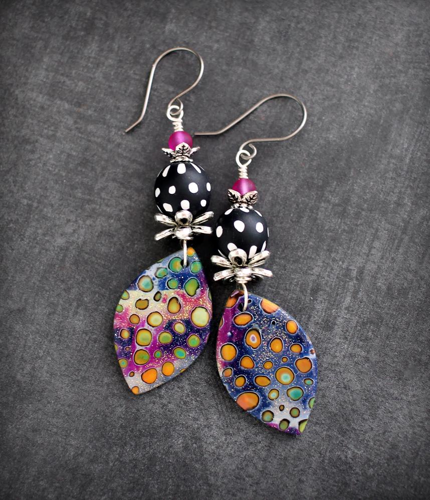 Party earrings. One of a kind polymer clay dangle earrings. Abstract design colorful earrings. Lightweight earrings.