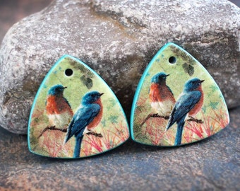 Polymer clay handmade earring components. Pair. Transferred image, light weight clay charms. Colorful. Made to Order.