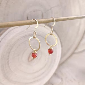 Carnelian & Gold Circle Earrings