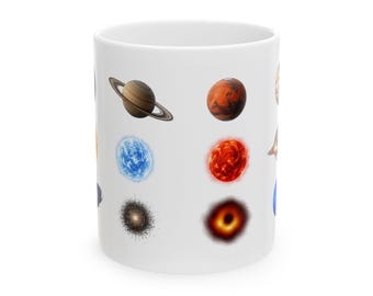Space Planets Ceramic Mug | Solar System, Stars, Black Hole (11/15oz)