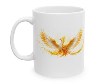Golden Phoenix Mug | Ceramic Coffee Cup, 11oz or 15oz