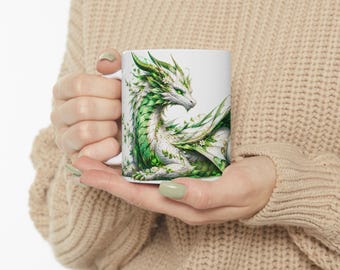Green Forest Dragon Mug | Ceramic Coffee Cup (11oz, 15oz)