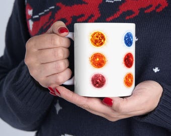 Celestial Suns Mug | Vibrant Watercolor Stars Ceramic Cup (11oz/15oz)