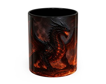Accentmok vurige zwarte draak, keramische fantasiekop 11/15 oz