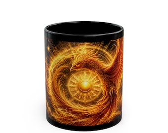 Rode Phoenix Rising Mok, zwarte keramische koffiekop 11/15oz