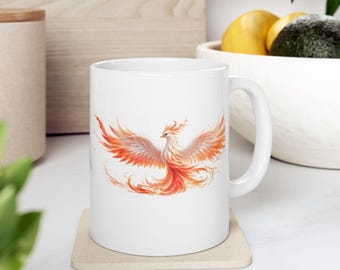 Bright Orange Phoenix Mug | Watercolor Bird Ceramic 11/15oz