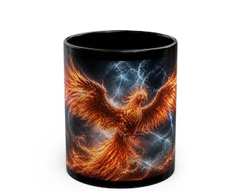 Mok Storm Phoenix, zwarte keramische koffiemok 11/15 oz