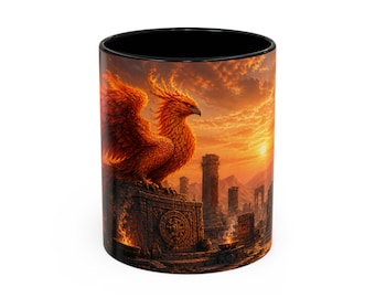 Mok Phoenix Sunset, koffiemok mythische vogel, fantasie kopje koffie, 11/15 oz